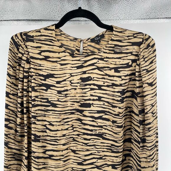 Rails Rozz Canyon Gold Black Animal Stripe Satin Puff Sleeve Blouse Womens Small - Picture 6 of 16